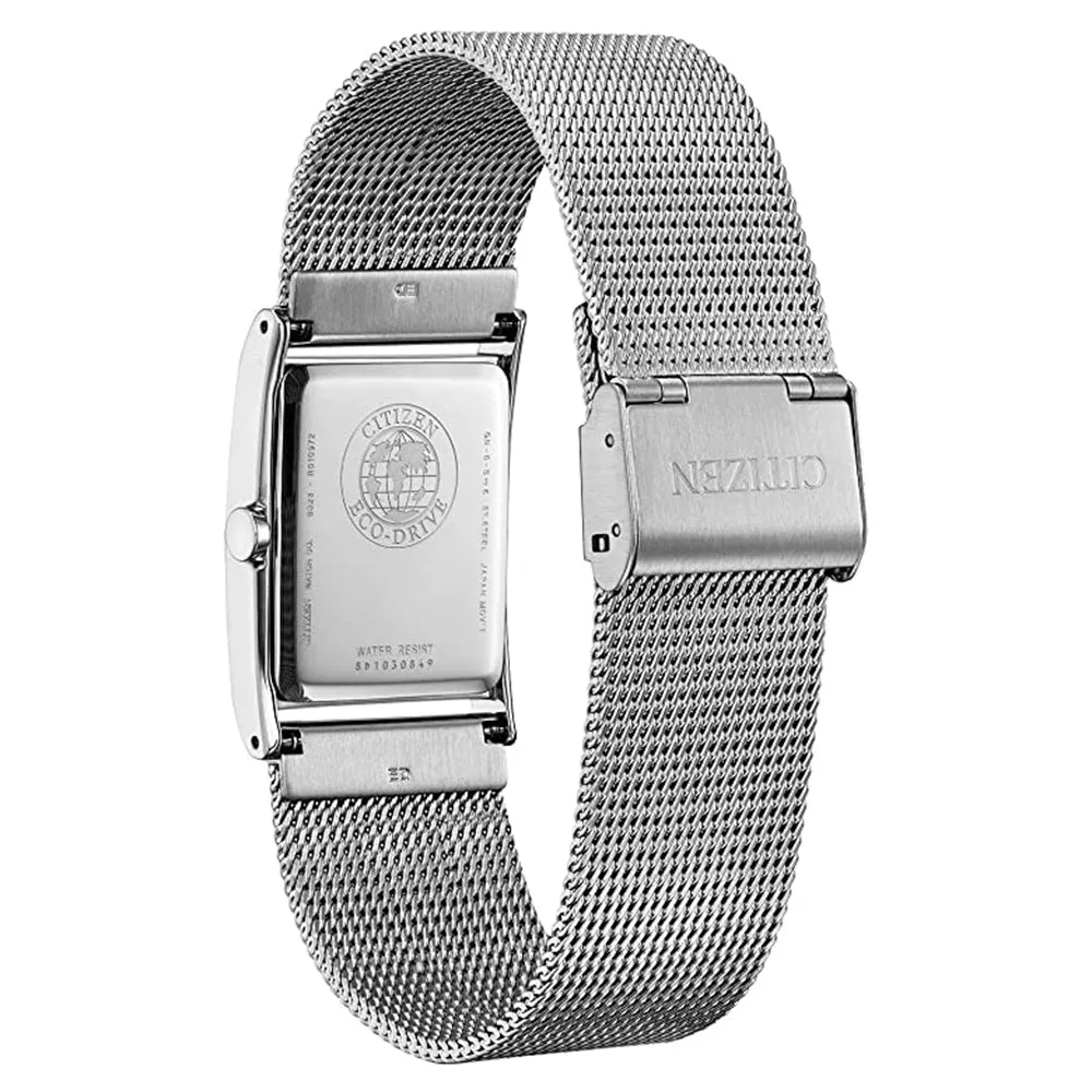 Citizen Mens Eco-drive Axiom Mesh Black Dial Silver Stainless Steel Band Dress Watch - BL6000-55E
