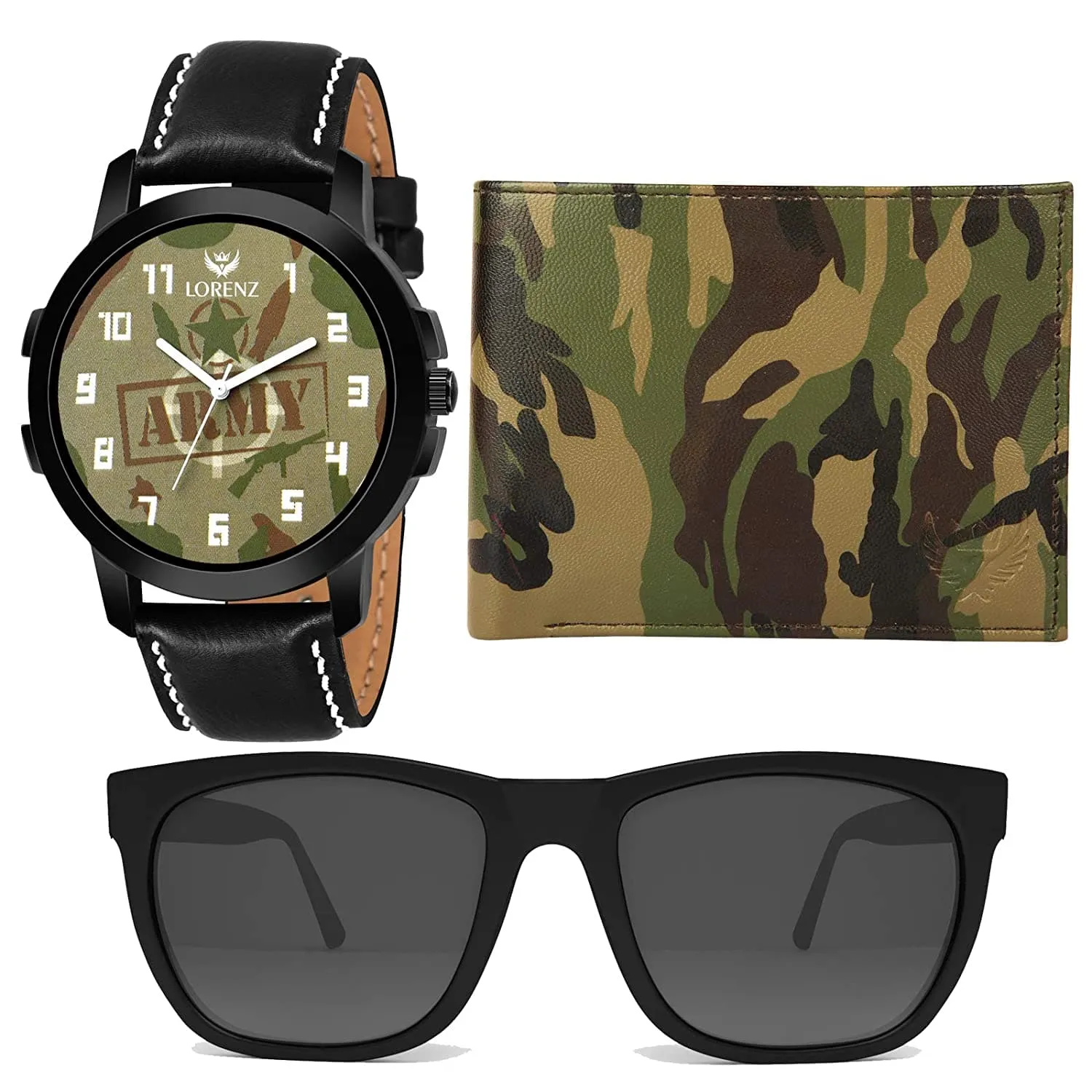 Combo of Black Wallet, Sunglasses & Watch