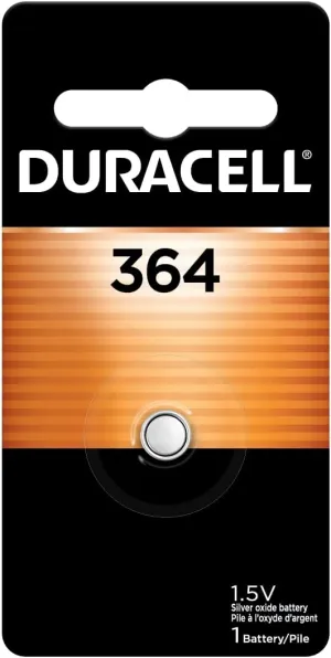 Duracell 364 Silver Oxide Button Battery, 1 Count Pack, 364 1.5 Volt Battery, Long-Lasting for Watches, Medical Devices, Calculators, and More