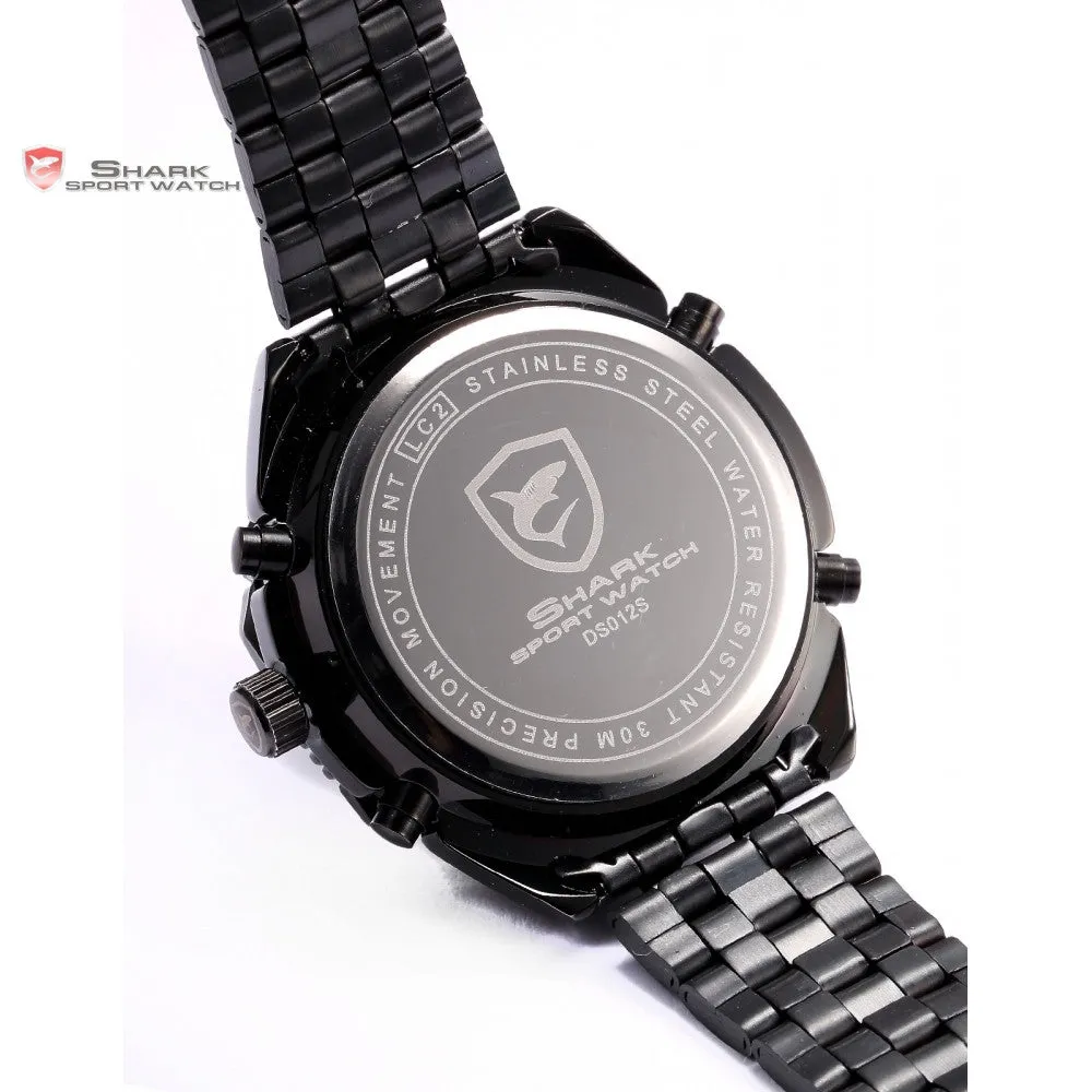 Eightgill Shark Sport Watch Digital LCD Analog Stainless Steel Band Date Day Chronograph Black Men Military Quartz Watches
