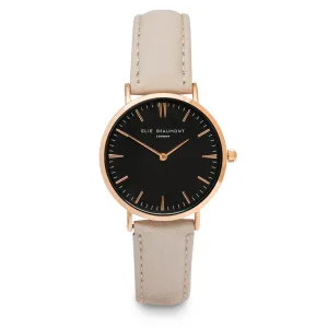 Elie Beaumont Large Oxford Watch | Black Dial and Stone Strap