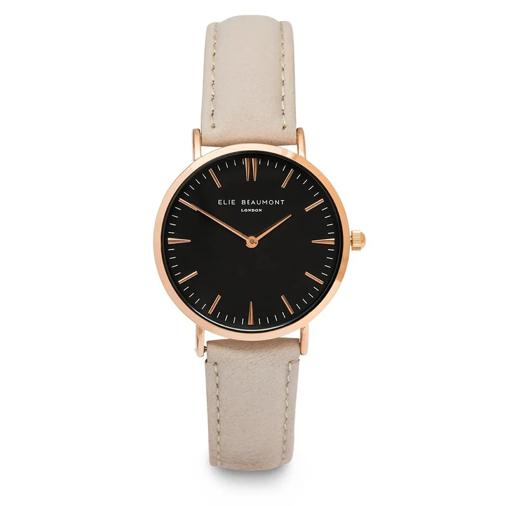 Elie Beaumont Large Oxford Watch | Black Dial and Stone Strap