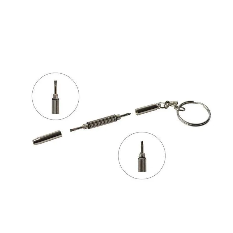 Eyeglasses Screwdriver, 3-in-1 Tool (Flat, Cross, Star Nut), Stainless Steel, Compact & Portable, Keychain Attachment