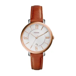 Fossil Ladies Rose Gold Dial White Face Brown Leather Band Model ES3842