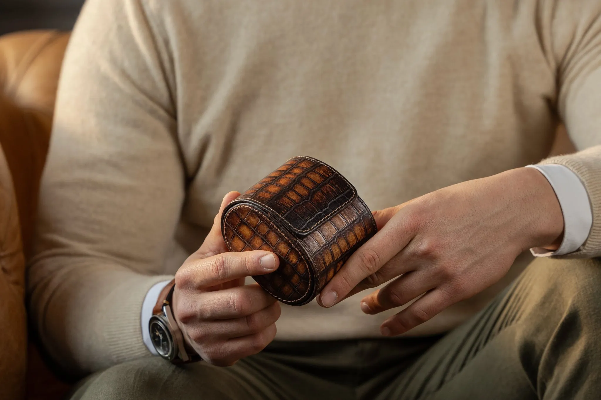 Galata - CP Patina Java Brown Watch Roll For 1 Watch