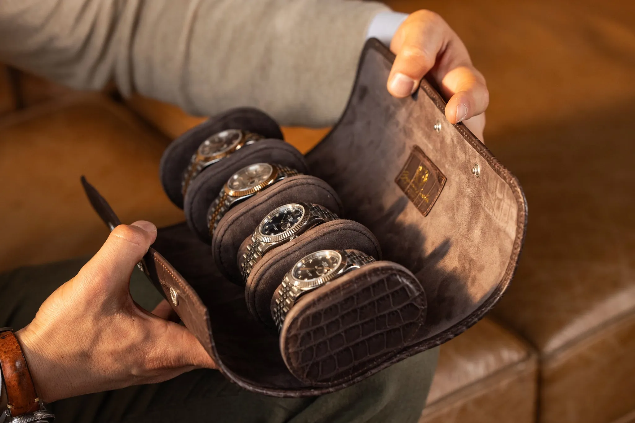 Galata Watch Roll - Alligator Dark Brown For 4 Watches