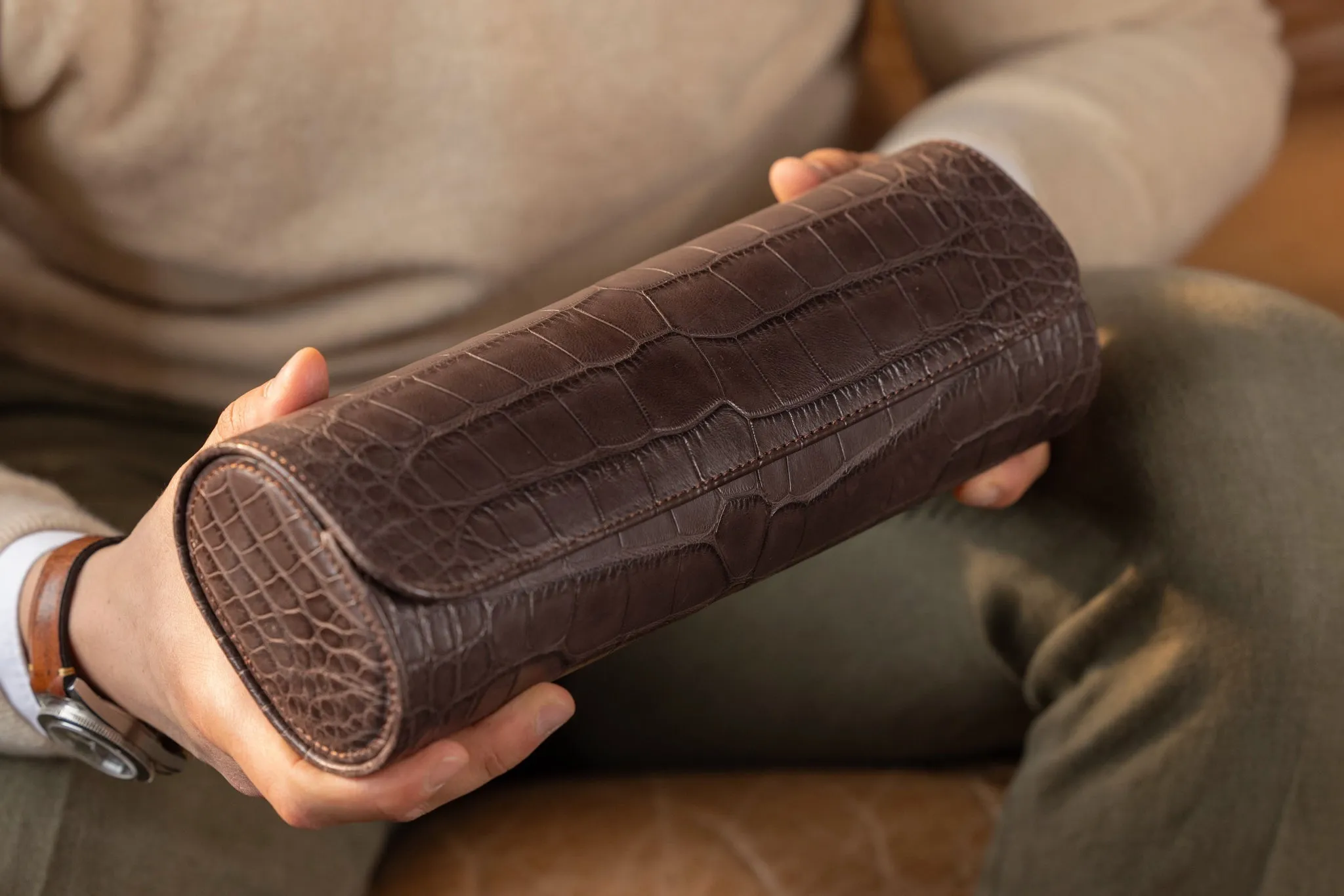 Galata Watch Roll - Alligator Dark Brown For 4 Watches
