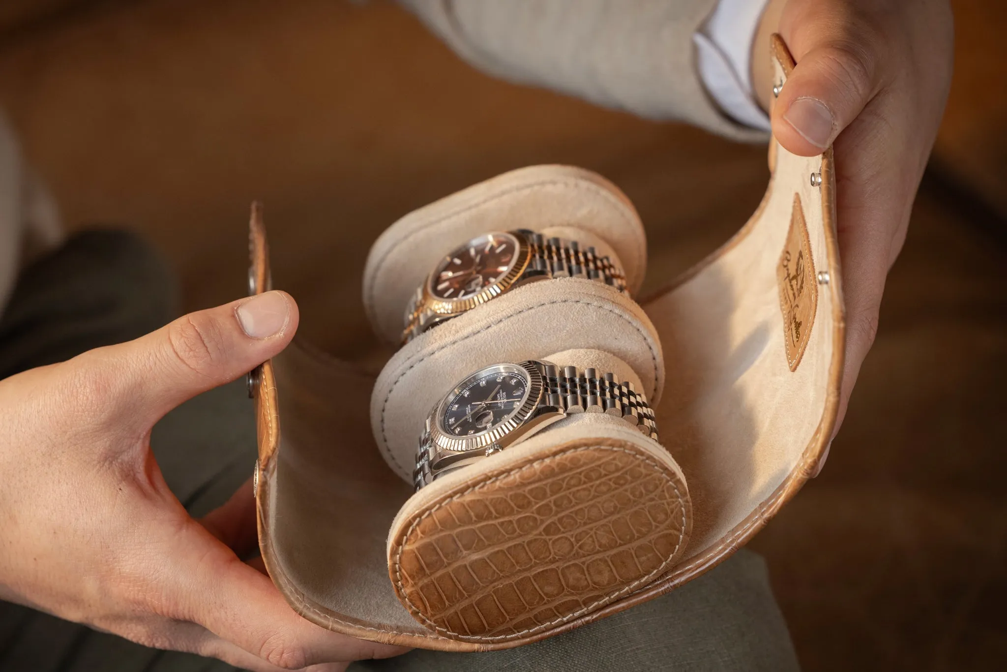 Galata Watch Roll - Alligator Mustard For 2 Watches