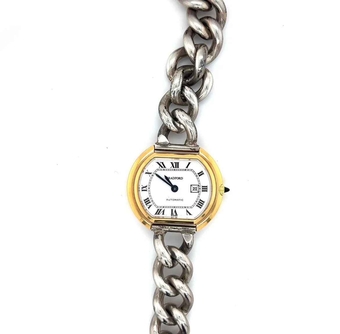 Glenn Bradford 20 Micron 18kt Gold Half Oval Watch with Sterling Bracelet