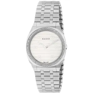 Gucci 25H Diamond Bezel and Stainless Steel Bracelet Watch | 30mm | YA163503