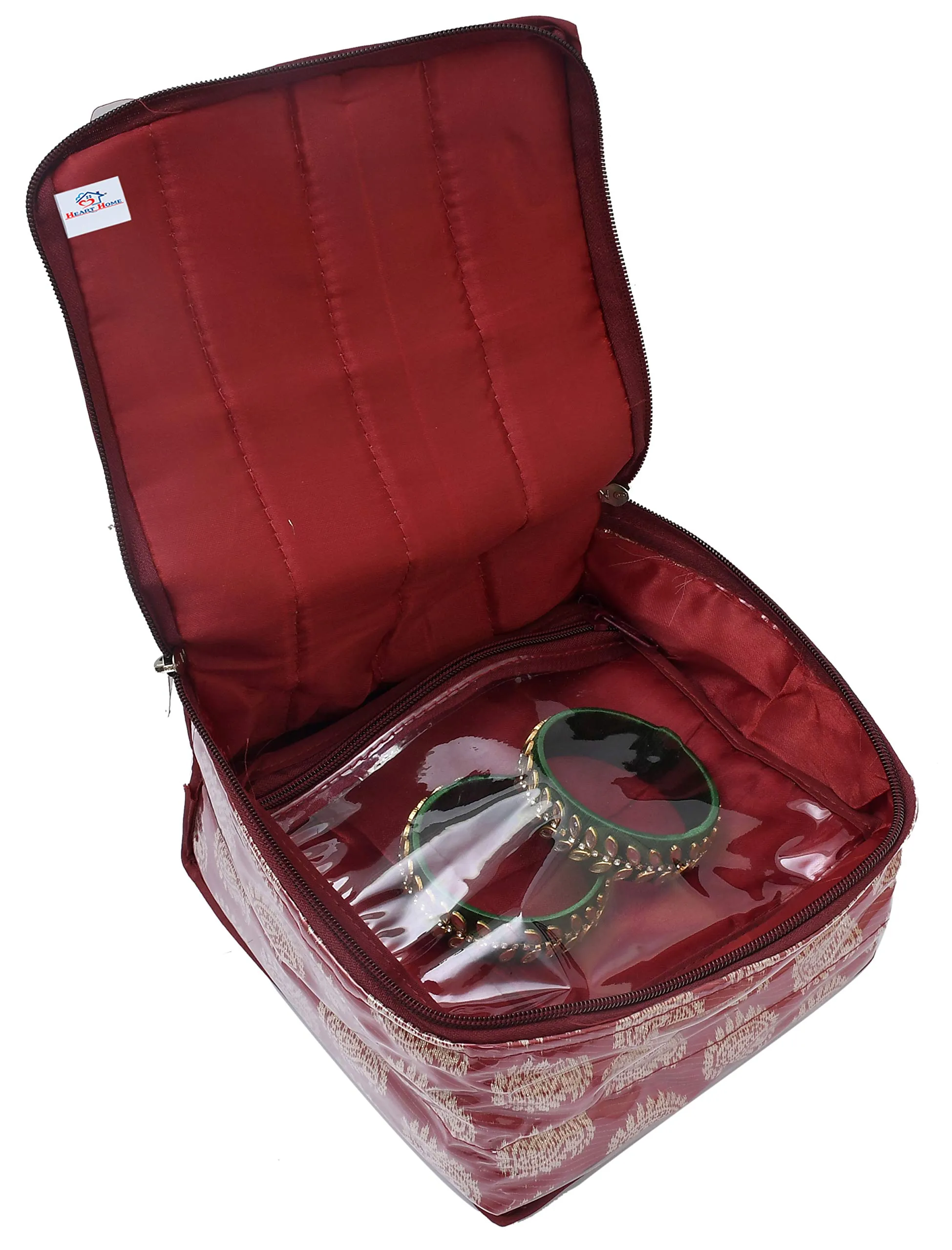 Heart Home Brocade Jewellery Kit, Wedding collection Gift with 10 Pouches (Maroon)-HHEART15346