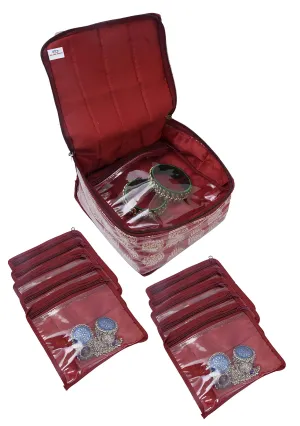 Heart Home Brocade Jewellery Kit, Wedding collection Gift with 10 Pouches (Maroon)-HHEART15346