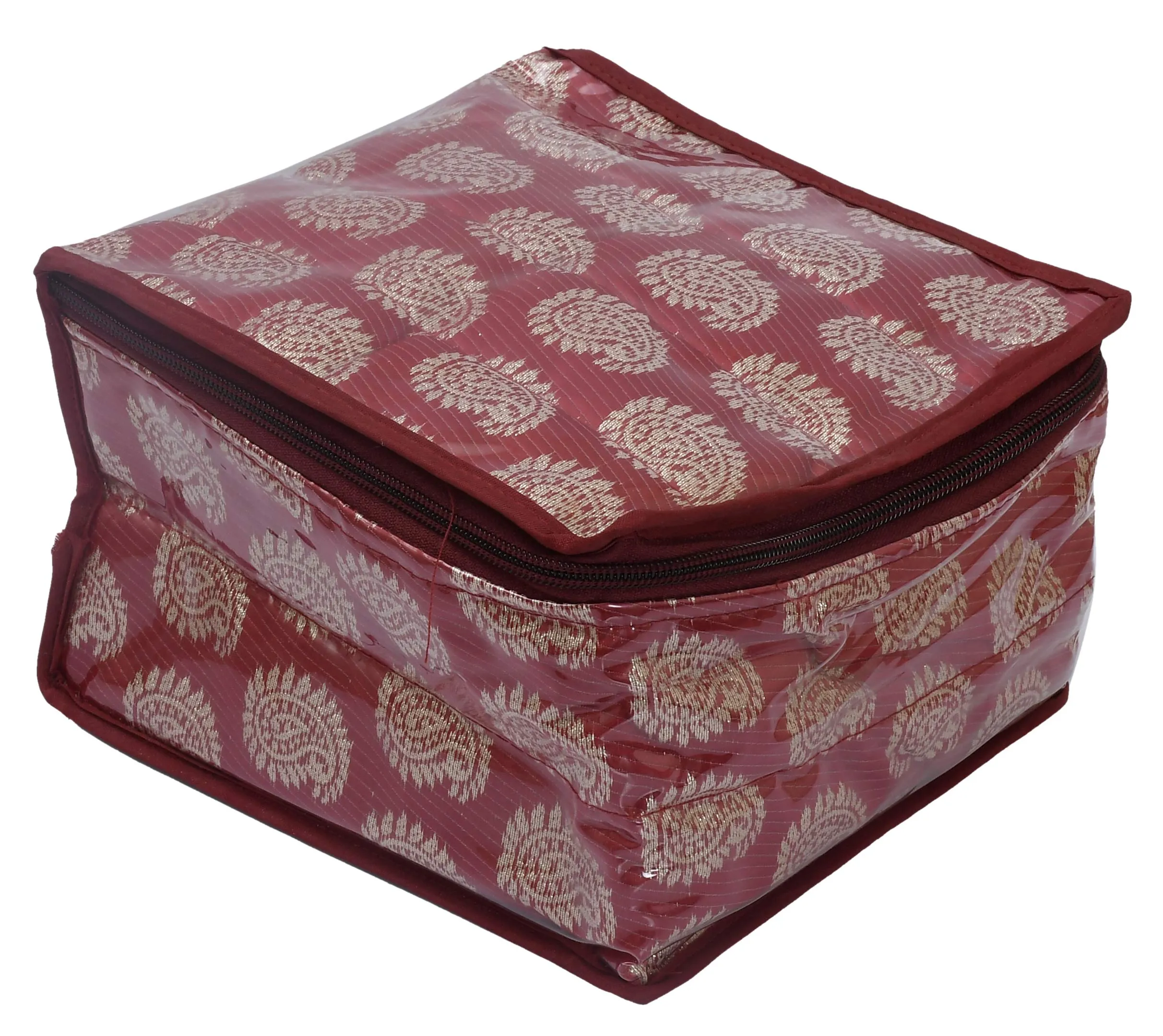 Heart Home Brocade Jewellery Kit, Wedding collection Gift with 10 Pouches (Maroon)-HHEART15346