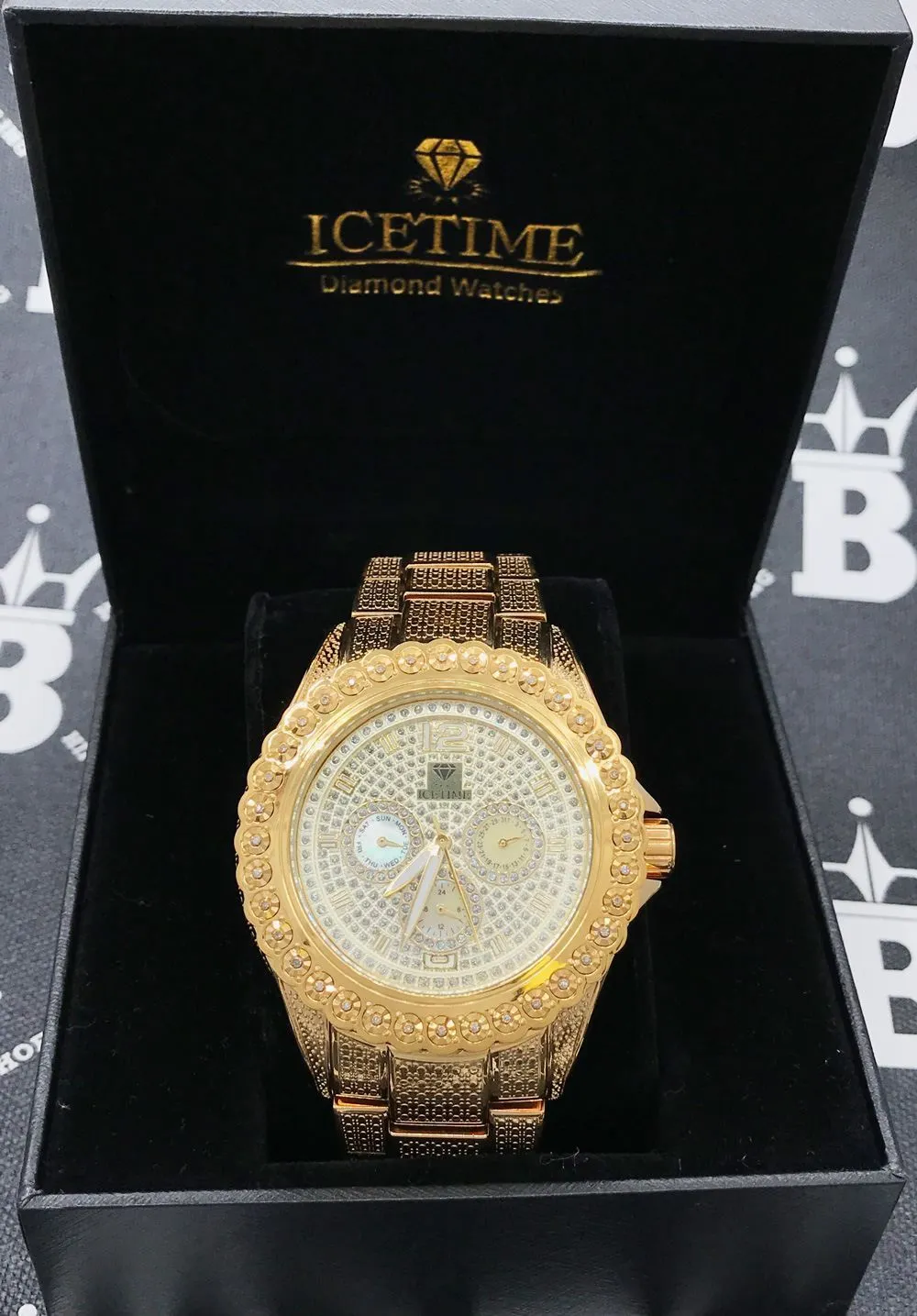 Heavy Gold BLING 1 Row .25cttw Diamond Watch Icetime