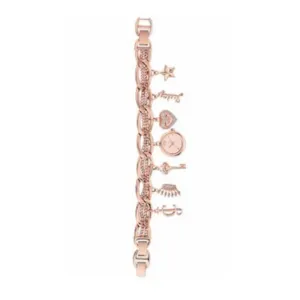 Juicy Couture with 20X20 MM Rosetone Round Dial Mixed Metal Band Watch Band; JC-1040RGCH