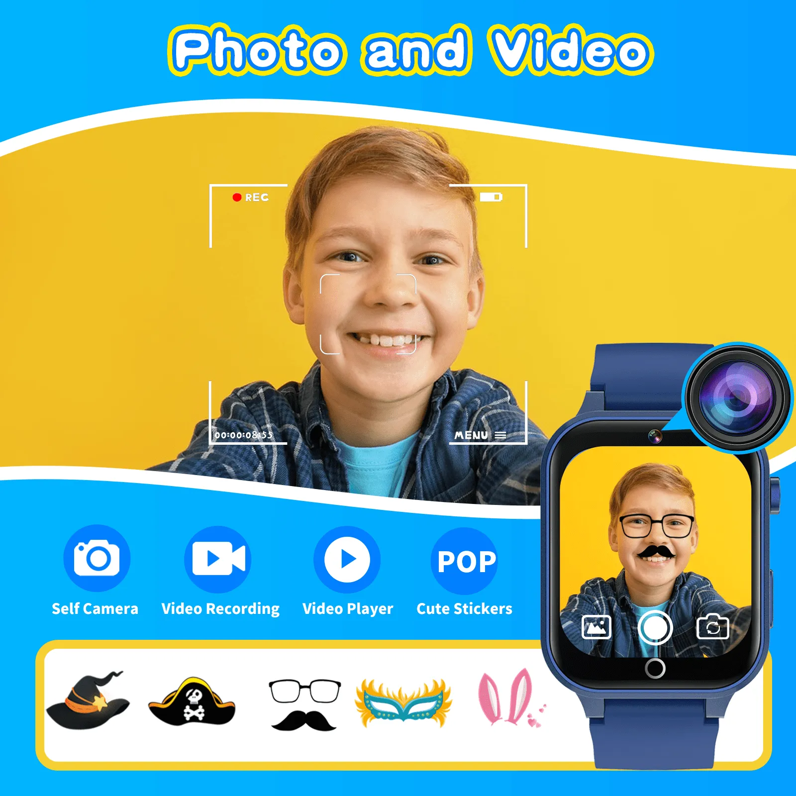 Kids Smart Watch for Boys 4-12 Years Old Birthday Gift, Vakzovy Waterproof Educationals Smart Watch, Dual Camera, 24 Puzzle Games,Music Player, Toddler Watch Learning Toys(Blue)