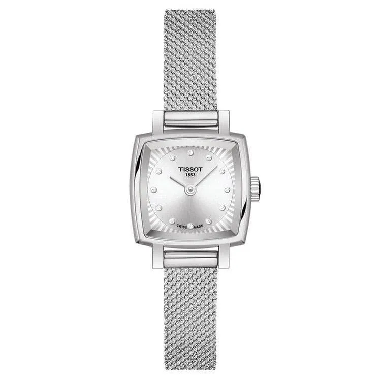 Ladies' Tissot Lovely Square Stainless Steel Mesh Diamond Watch T0581091103600