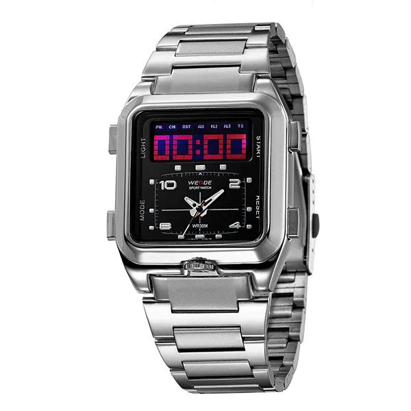 LED Trend Of Men's Sports Analog-Digital Watch All Stainless Steel Quartz Watch Outdoor Sports Multifunction Watch