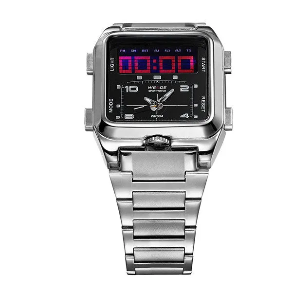 LED Trend Of Men's Sports Analog-Digital Watch All Stainless Steel Quartz Watch Outdoor Sports Multifunction Watch