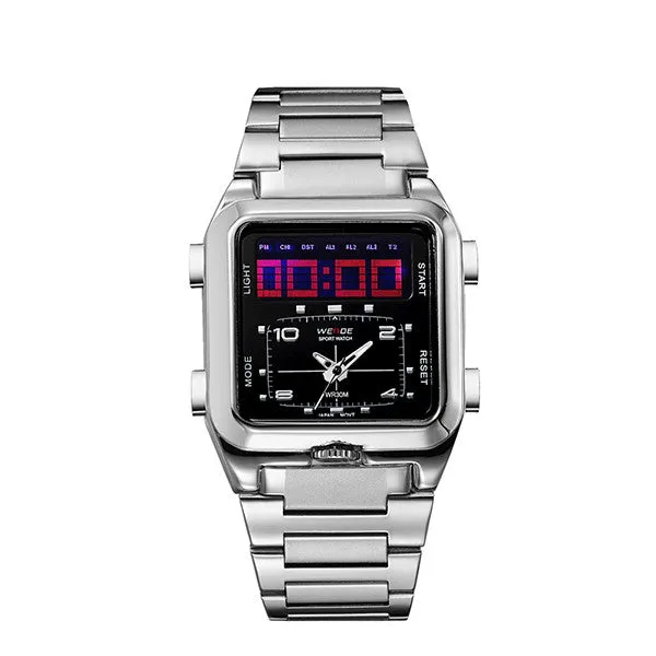 LED Trend Of Men's Sports Analog-Digital Watch All Stainless Steel Quartz Watch Outdoor Sports Multifunction Watch