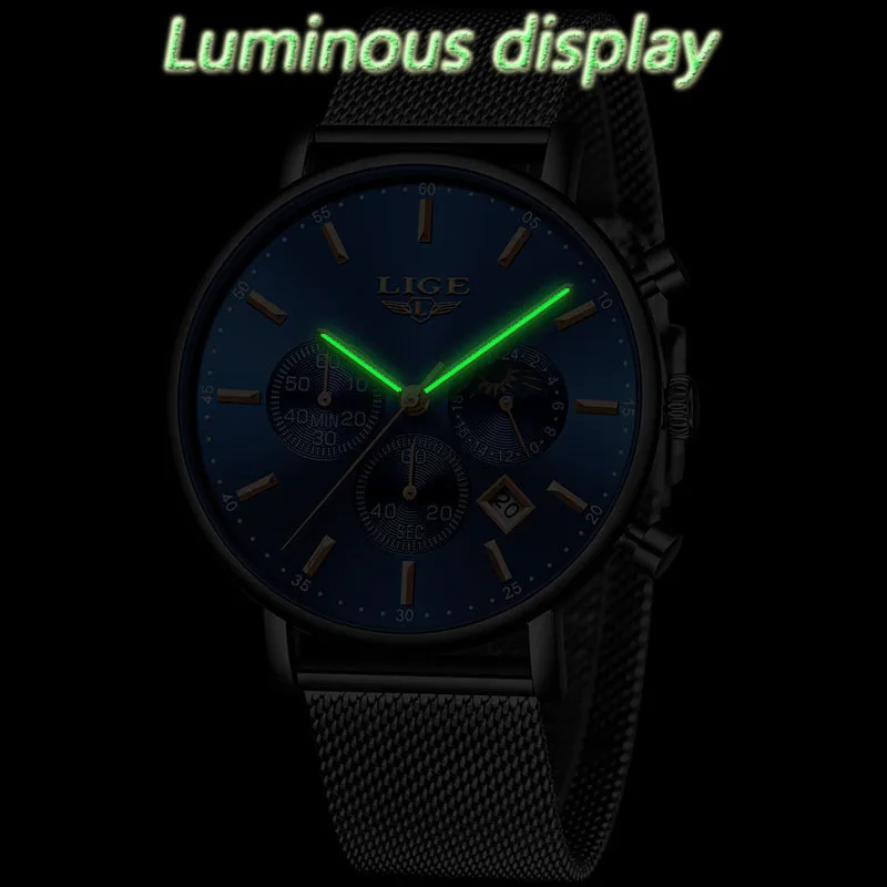 LIGE Fashion Men Watches Male Top Brand Luxury Quartz Watch Men Casual Slim Dress Waterproof Sport WristWatch Relogio Masculino