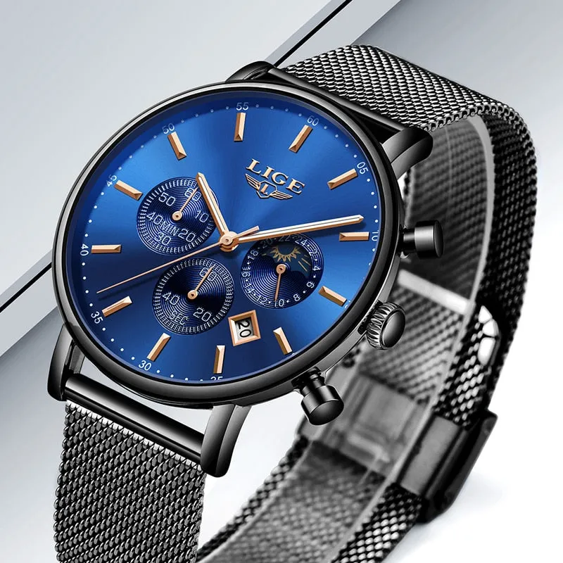 LIGE Fashion Men Watches Male Top Brand Luxury Quartz Watch Men Casual Slim Dress Waterproof Sport WristWatch Relogio Masculino