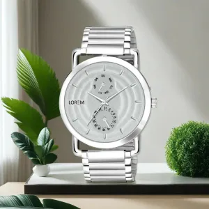 LOREM Silver 3D Embossed Stainless Steel Analog Watch For Men LR124