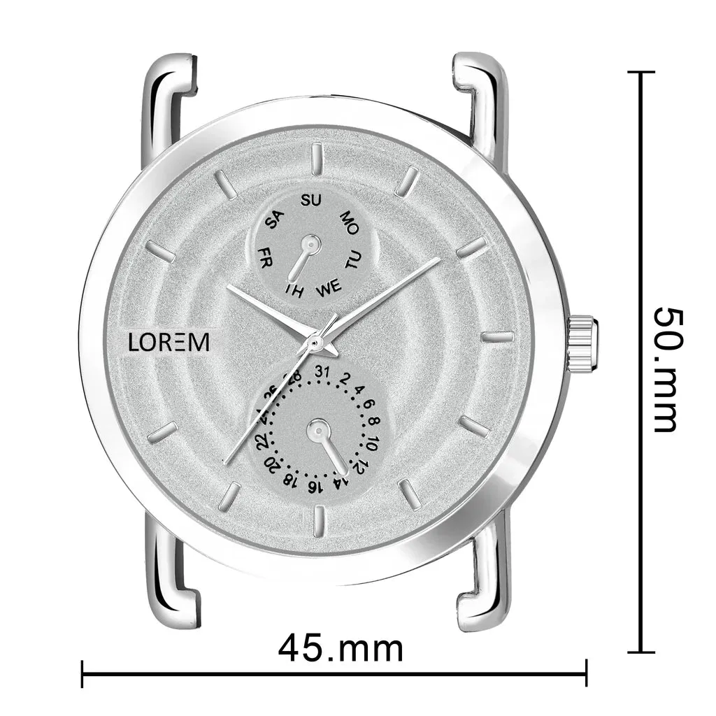 LOREM Silver 3D Embossed Stainless Steel Analog Watch For Men LR124