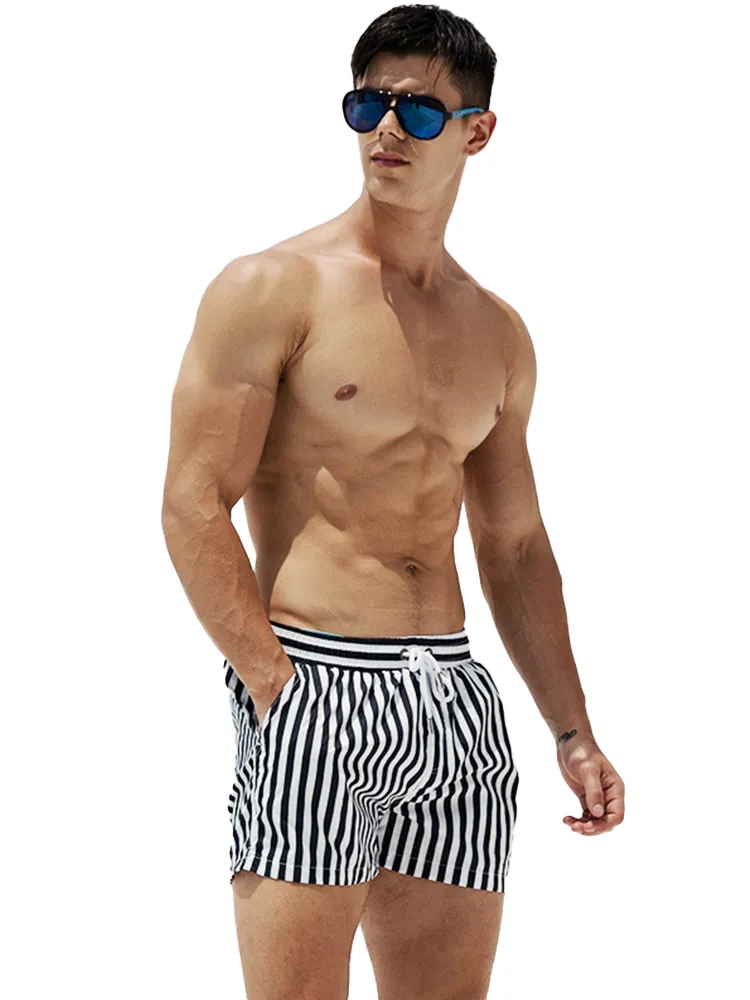 Men's Stripe Drawstring Swim Board Shorts
