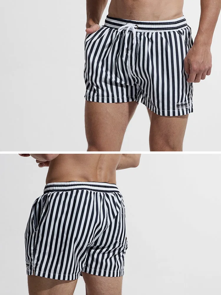 Men's Stripe Drawstring Swim Board Shorts