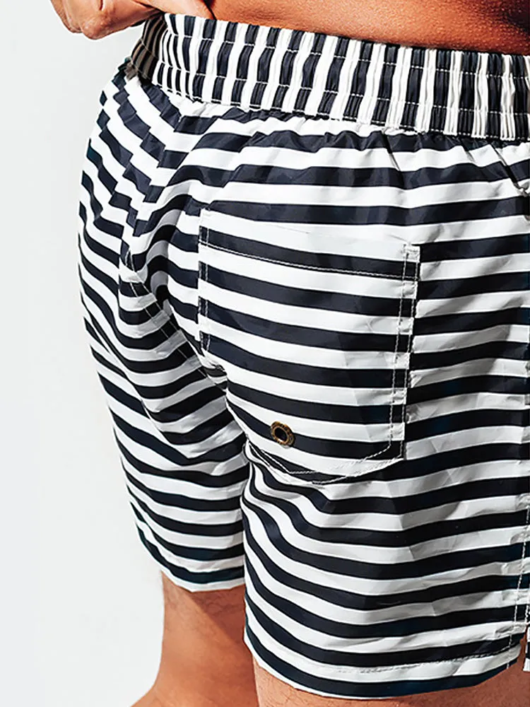 Men's Stripe Drawstring Swim Board Shorts