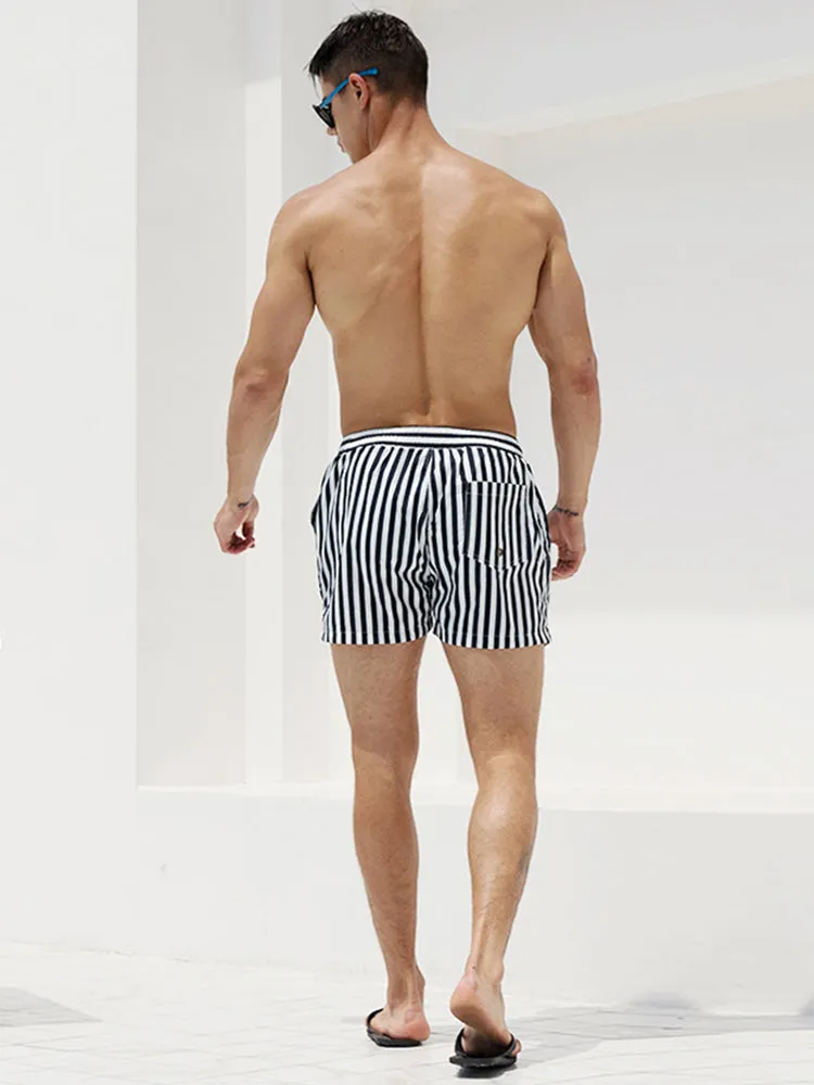 Men's Stripe Drawstring Swim Board Shorts