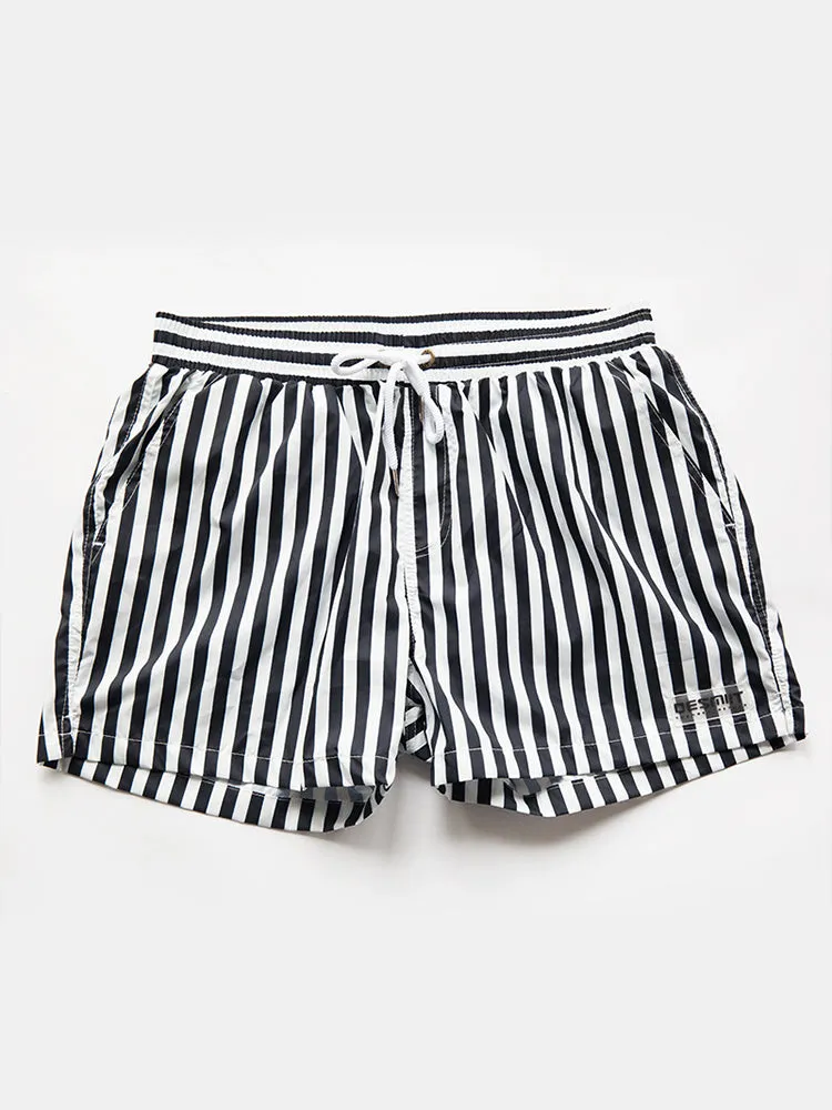 Men's Stripe Drawstring Swim Board Shorts