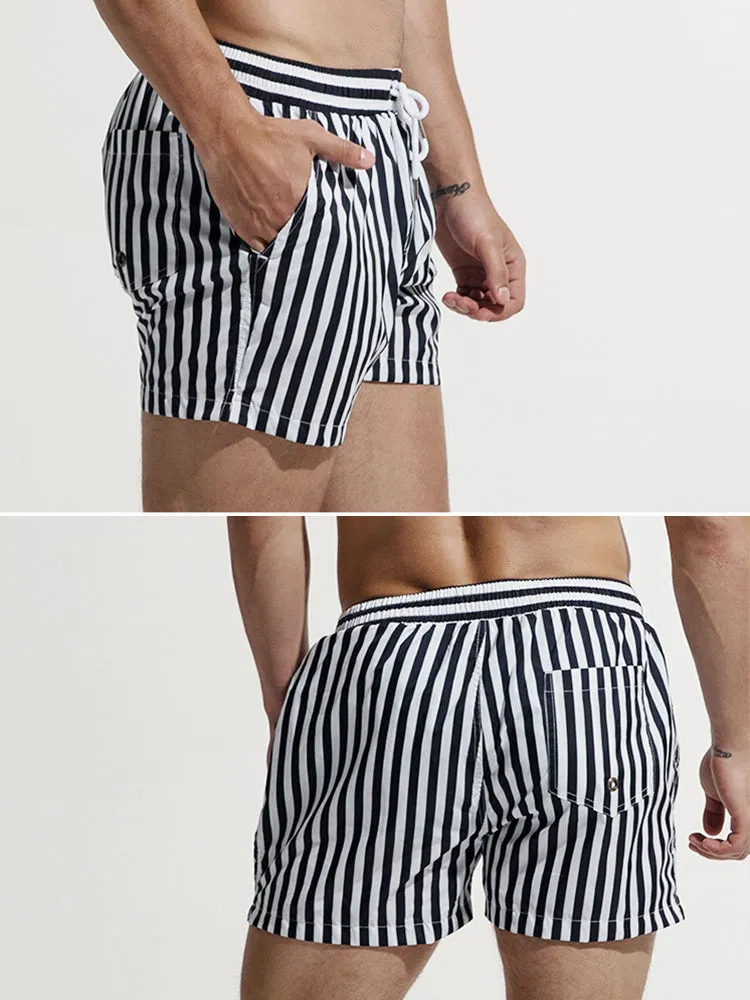 Men's Stripe Drawstring Swim Board Shorts
