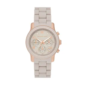 Michael Kors Stainless Steel Women Iconic Reissue Runway Chronograph Watch, 38Mm, Rose Gold/Beige, Runway