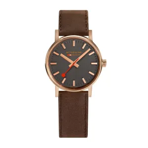 MONDAINE EVO2 30mm, ROSE GOLD CASE- BROWN LEATHER WATCH MSE.30180.LG