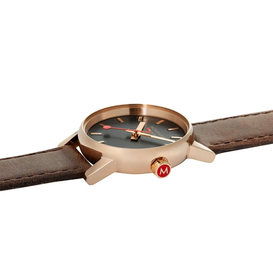 MONDAINE EVO2 30mm, ROSE GOLD CASE- BROWN LEATHER WATCH MSE.30180.LG