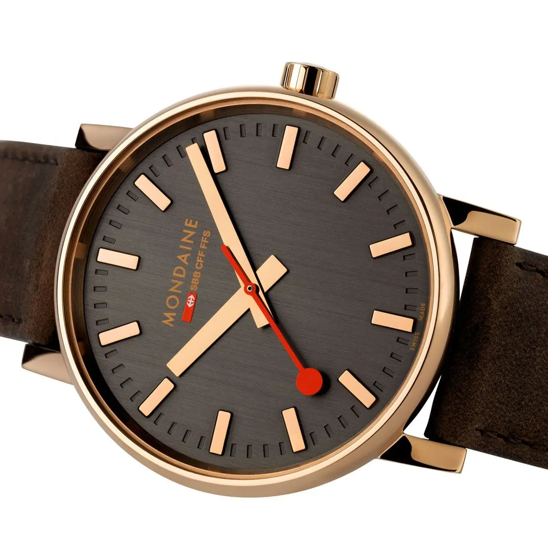 MONDAINE EVO2 30mm, ROSE GOLD CASE- BROWN LEATHER WATCH MSE.30180.LG