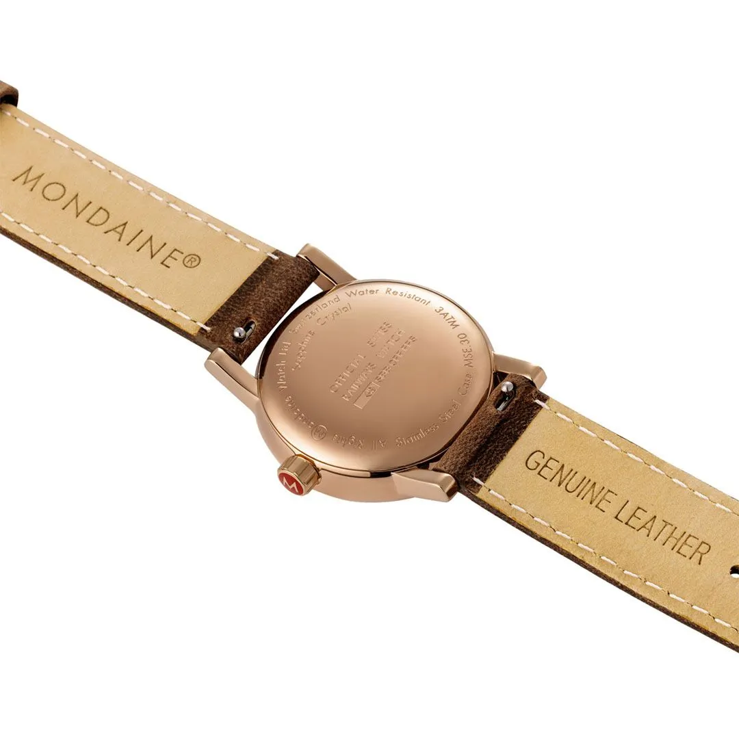 MONDAINE EVO2 30mm, ROSE GOLD CASE- BROWN LEATHER WATCH MSE.30180.LG