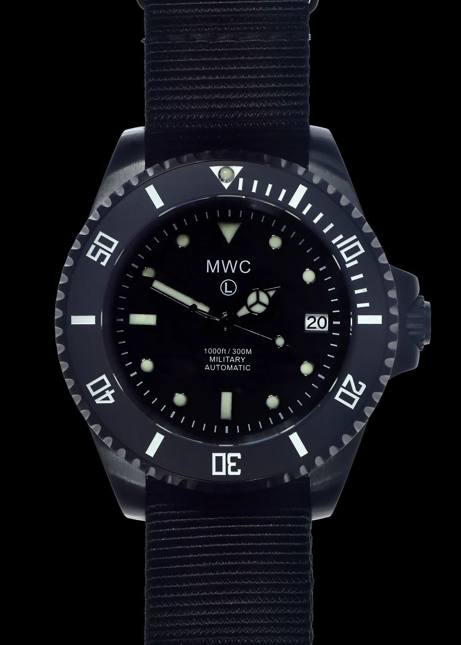 MWC 24 Jewel 300m Automatic Military Divers Watch with Sapphire Crystal and Ceramic Bezel in Black PVD Steel