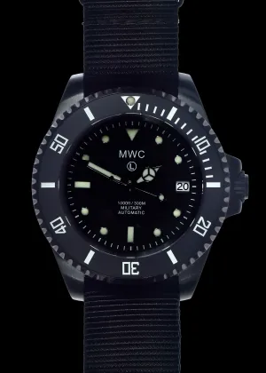 MWC 24 Jewel 300m Automatic Military Divers Watch with Sapphire Crystal and Ceramic Bezel in Black PVD Steel