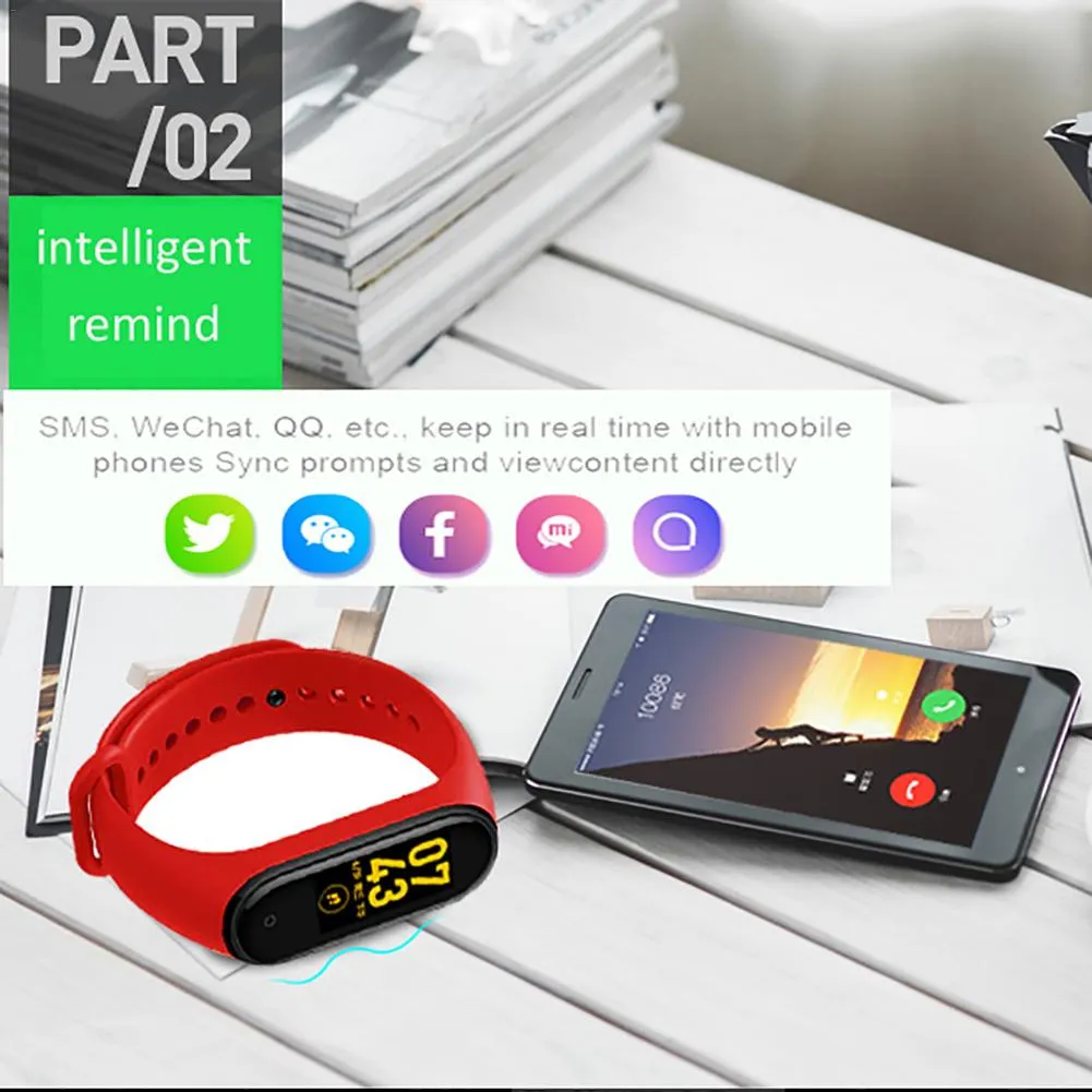 New M4 Fitness Band with HR and BP monitor, Pedometer (similar to Fitbit Alta)