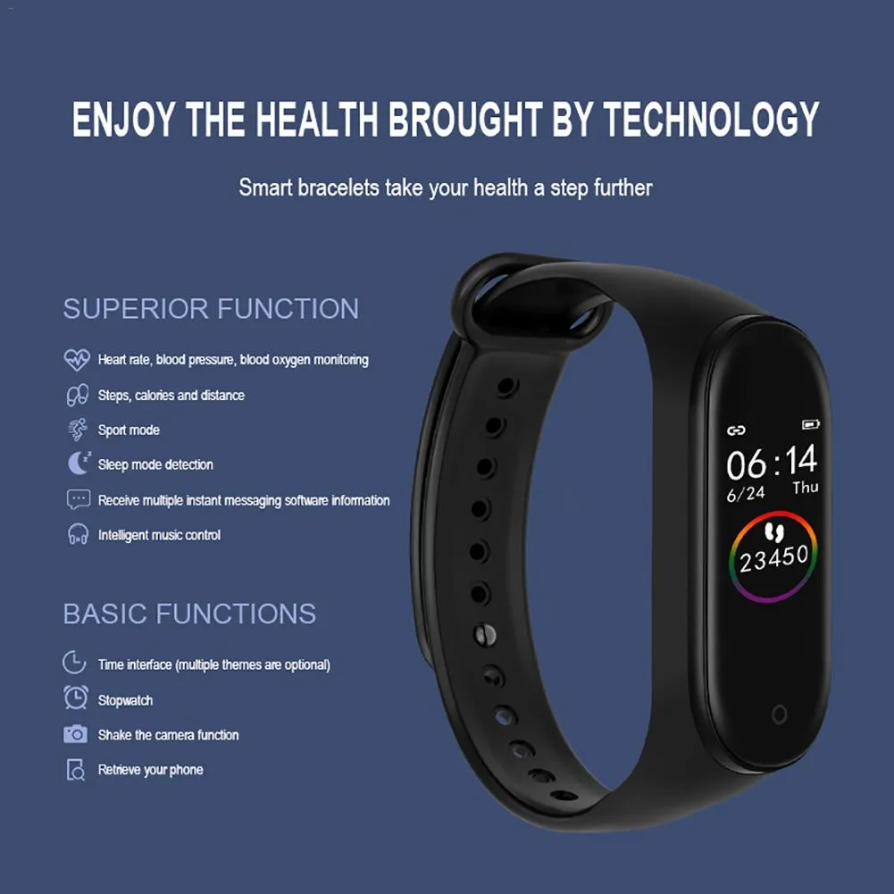New M4 Fitness Band with HR and BP monitor, Pedometer (similar to Fitbit Alta)