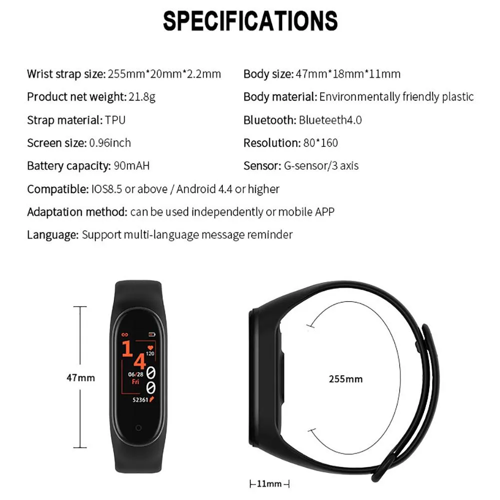 New M4 Fitness Band with HR and BP monitor, Pedometer (similar to Fitbit Alta)