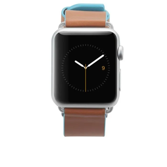 [OPEN BOX] CASE-MATE 38-41mm Edged Leather Apple Watch Band for Series 1-8  and  SE - Brown/Blue  (Apple Watch sold separately)