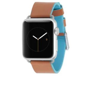 [OPEN BOX] CASE-MATE 38-41mm Edged Leather Apple Watch Band for Series 1-8  and  SE - Brown/Blue  (Apple Watch sold separately)