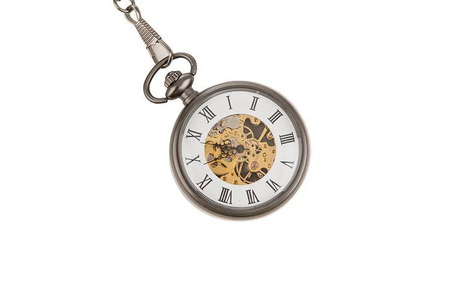 Personalized Gunmetal Pocket Watch with Gears