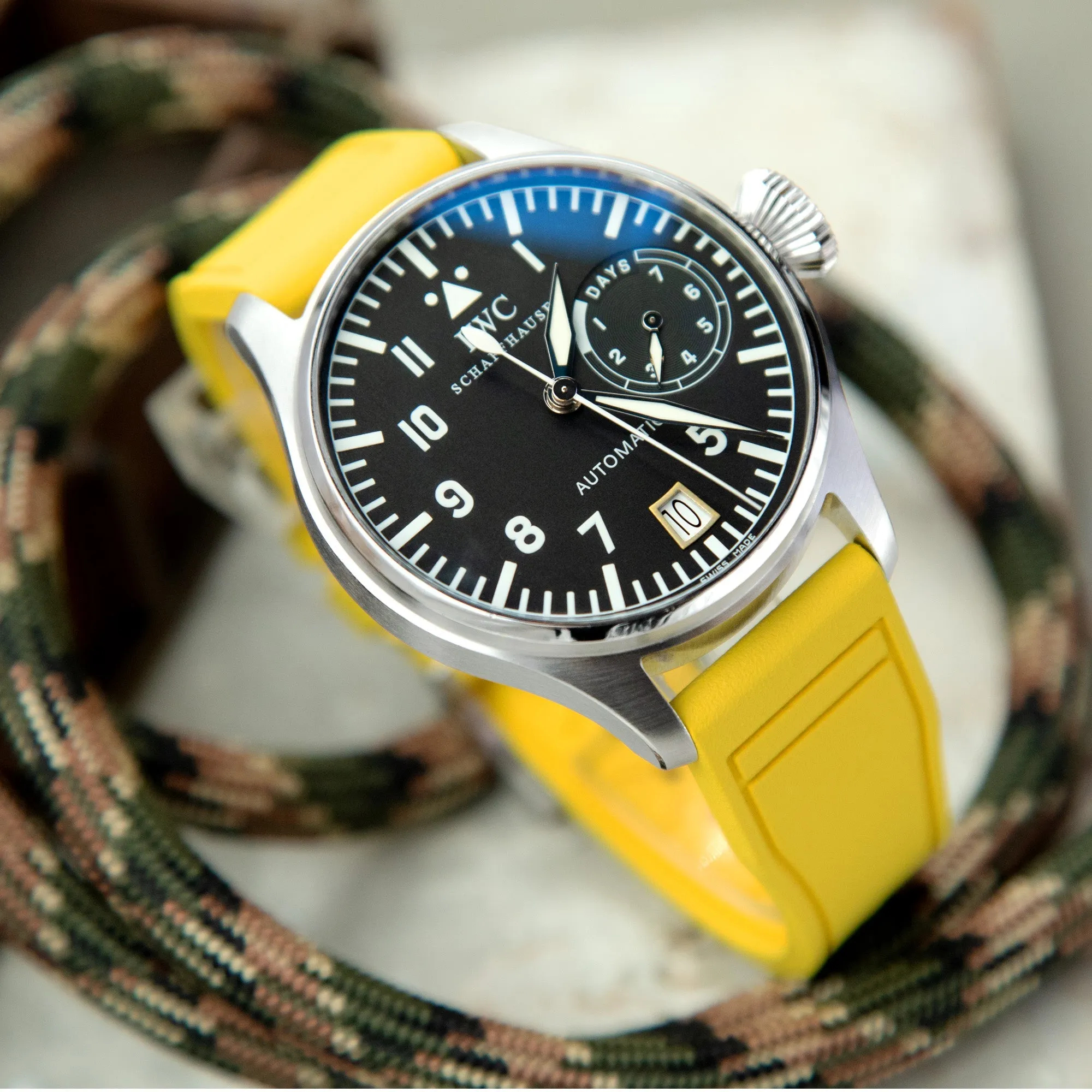 Quick Release Yellow Pilot FKM rubber watch strap, 20mm or 22mm