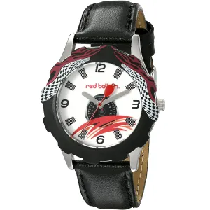 Red Balloon Kids' W000345 Speed Racing Tween Stainless Steel Printed Bezel Black Leather Strap Watch