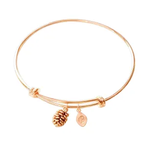 Rose Gold Bracelet, Personalized initial bangle bracelet, Pine cone Bracelet, adjustable bangle, family tree, friendship, Bridesmaid Gift